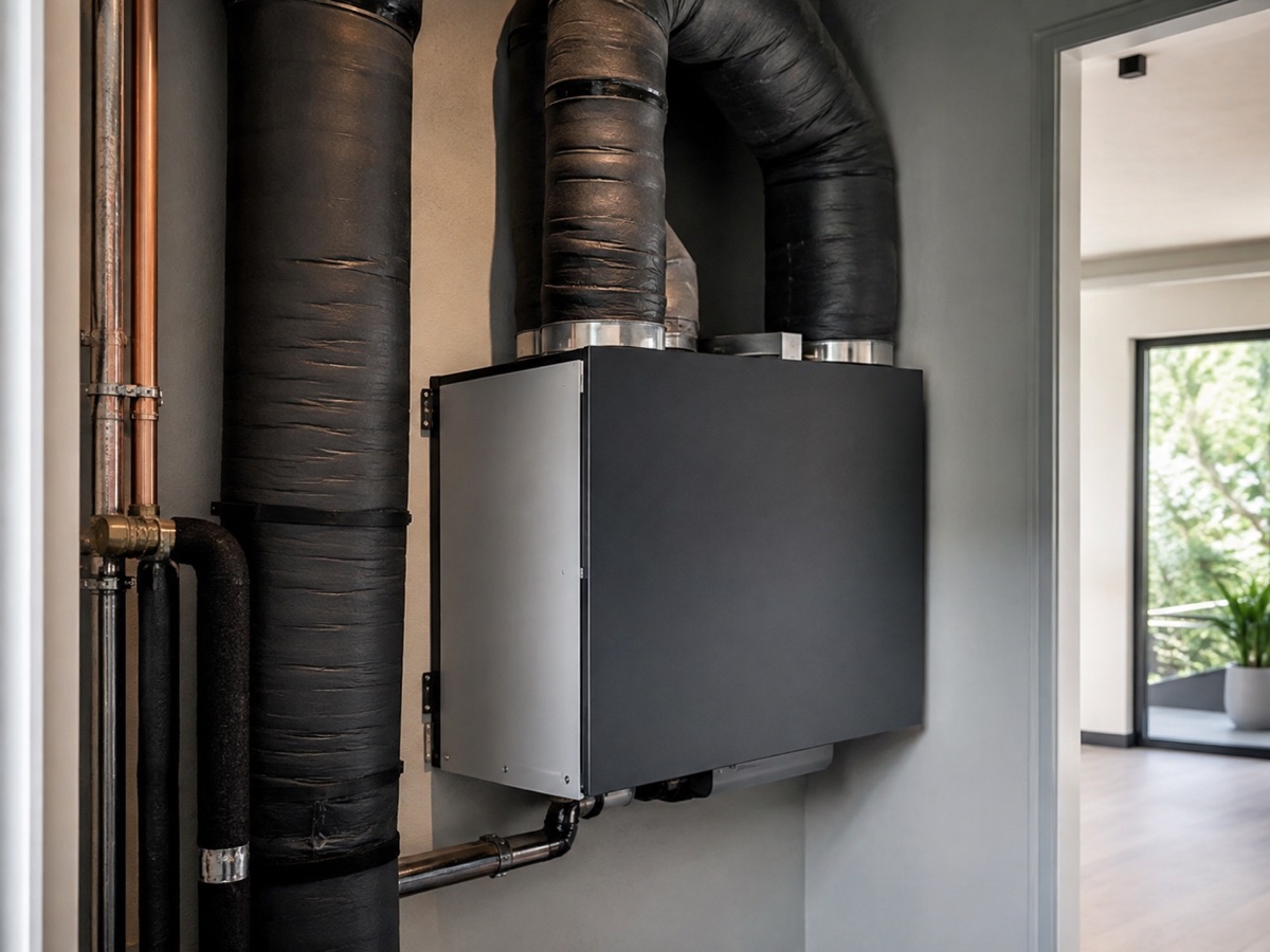 Unidad de ventilación con recuperación de calor y conductos aislados